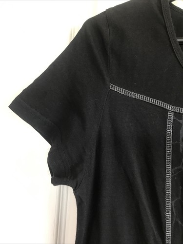 Boo Radley Top/Dress Size L Black Print Front Panel Short Sleeves Stretch Slim - Picture 4 of 14