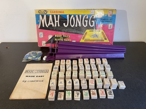 Vintage Cardinal Mah Jongg Jong - Wood Tiles Racks Book Box - NEAR COMPLETE - Picture 2 of 19