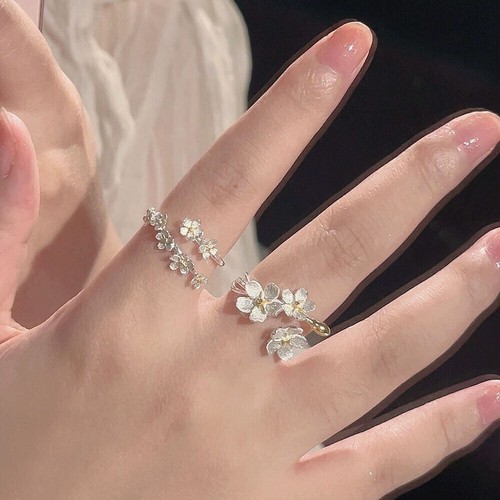 Silver Flower Women Open Ring Finger Band Wedding Rings Engagement Jewelry Gift
