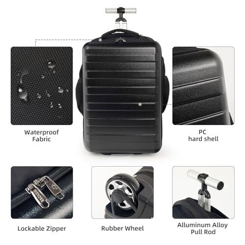 Rolling Backpack with Wheels,Travel Roller Waterproof Backpack 19 Inch Black - Picture 4 of 6