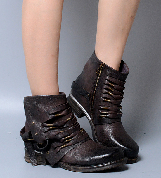 donna Chunky Heel Vintage Ladies Leather Military Ankle stivali Tassels scarpe donna Chunky Heel Vintage Ladies Leather Military Ankle stivali Tassels scarpe