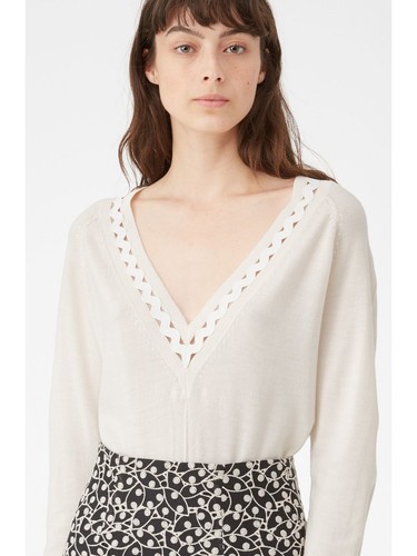 REBECCA TAYLOR Womens Beige Stretch Low Cut Ribbed Long Sleeve V Neck Blouse M - Picture 7 of 9
