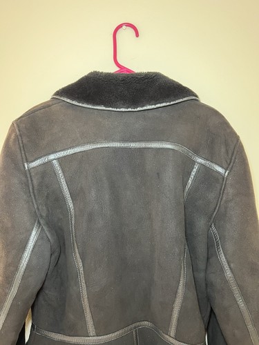 VINTAGE Pia Rucci Suede Shearling Leather Aline Peplum Coat Black WOMENS MEDIUM - Picture 7 of 14
