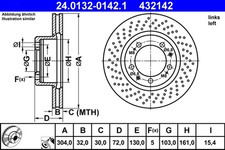1x Bremsscheibe ATE 24.0132-0142.1 für PORSCHE 993 911 Targa Carrera