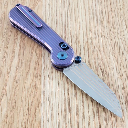 HIGHTRON Edgeplay Folding Knife 2.63 Copper Damascus Steel Blade Titanium Handle - Picture 7 of 12