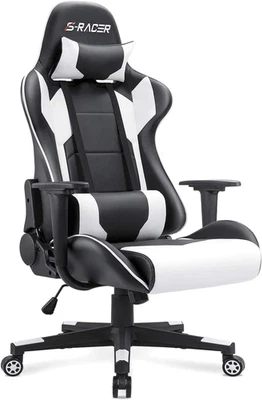 HOMALL Gaming Office Chair High Back Leather with Headrest and Lumbar Support (White)