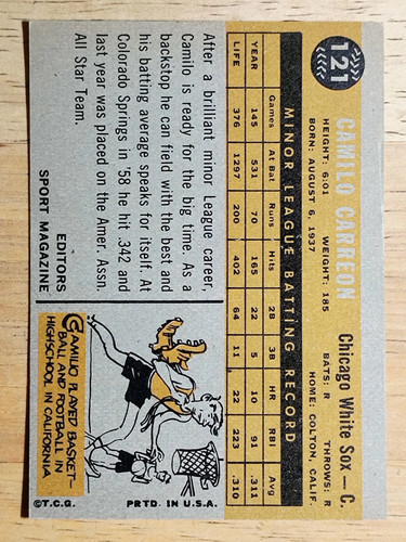 1960 Topps #121 Camilo Carreon RS RC (EX) - Picture 2 of 2