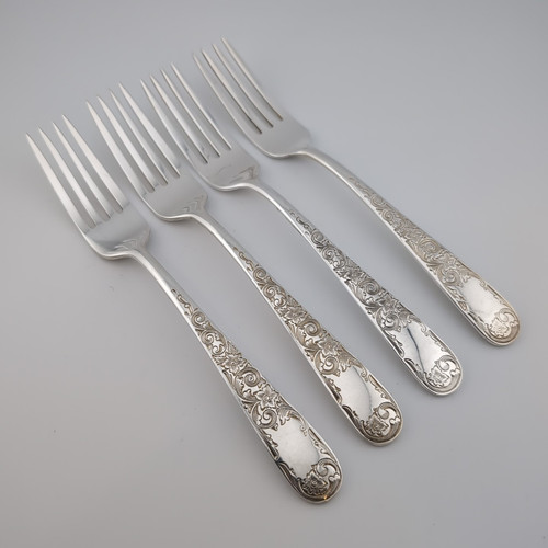 Kirk Old Maryland Engraved Sterling Silver Place Forks - 7 3/8" - Set of 4 - Picture 1 of 3
