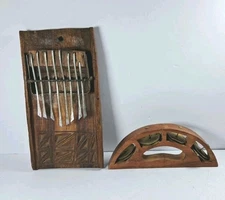 Hand Crafted Wood Musical Instruments Kalimba & Tambourine Rustic Folk Recycling