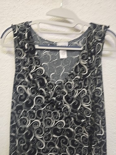 Chico's Dress Womens Size 2 Black W/ White Swirl Pattern Tank Stlye Knee Length - Picture 6 of 14