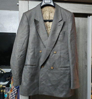 Vintage pure wool handwoven tweed classic double breasted jacket blazer 38R 38L