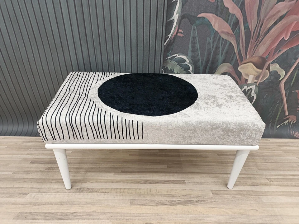 White Black Ottoman Pouf Handmade Furniture Bedroom Bench Hallway Bench - Image 4 of 4