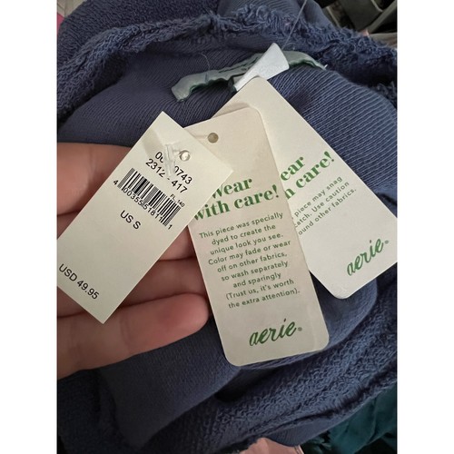 NWT Aerie Women's Weekend Pretty Back Cropped Sweatshirt Long Sleeve Blue Size S - Picture 13 of 13