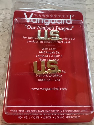 US MILITARY VANGUARD OFFICER COLLAR " U.S." NSIGNIA PIN NEW - Picture 2 of 18