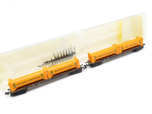 353N - Minitrix 13831 - 2er Set Containertragwagen DWE orange DB - mit OVP | Zustand: Gebraucht