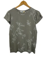 C & C California Hibiscus Tee Womens Green Flutter Sleeve Top Size Small NEW