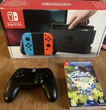 Nintendo Switch Console Boxed & Smurfs Game Inc Wired Pro Controller Neon