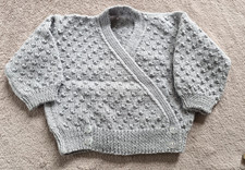 HANDMADE KNITTED Baby Cardigan 12-18 Month Grey Soft Wrap Over Front NEW