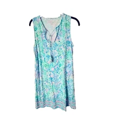 Lilly Pulitzer Sleeveless Dress Sundress Vibrant Aqua Blue Pink Tropical S Small