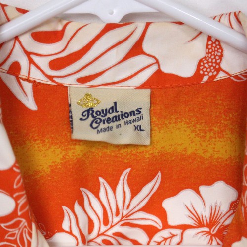 Royal Creations Hawaiian Shirt Made in Hawaii USA Mens XL Orange White Floral - Picture 3 of 12