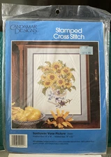 SUNFLOWER VASE Candamar Designs Stamped Cross Stitch Kit 20444 unopened.