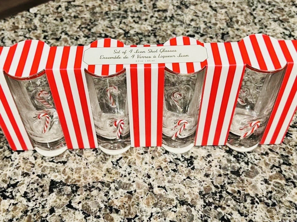 Juego de vasos de chupito de bastón de caramelo Anthropology Dupe nuevo en caja Foto 3 de 3