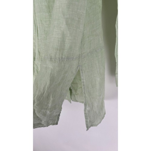Tahari Womens Green Linen Button Up Shirt Roll Tab Sleeve Collared Size Small - Picture 8 of 13