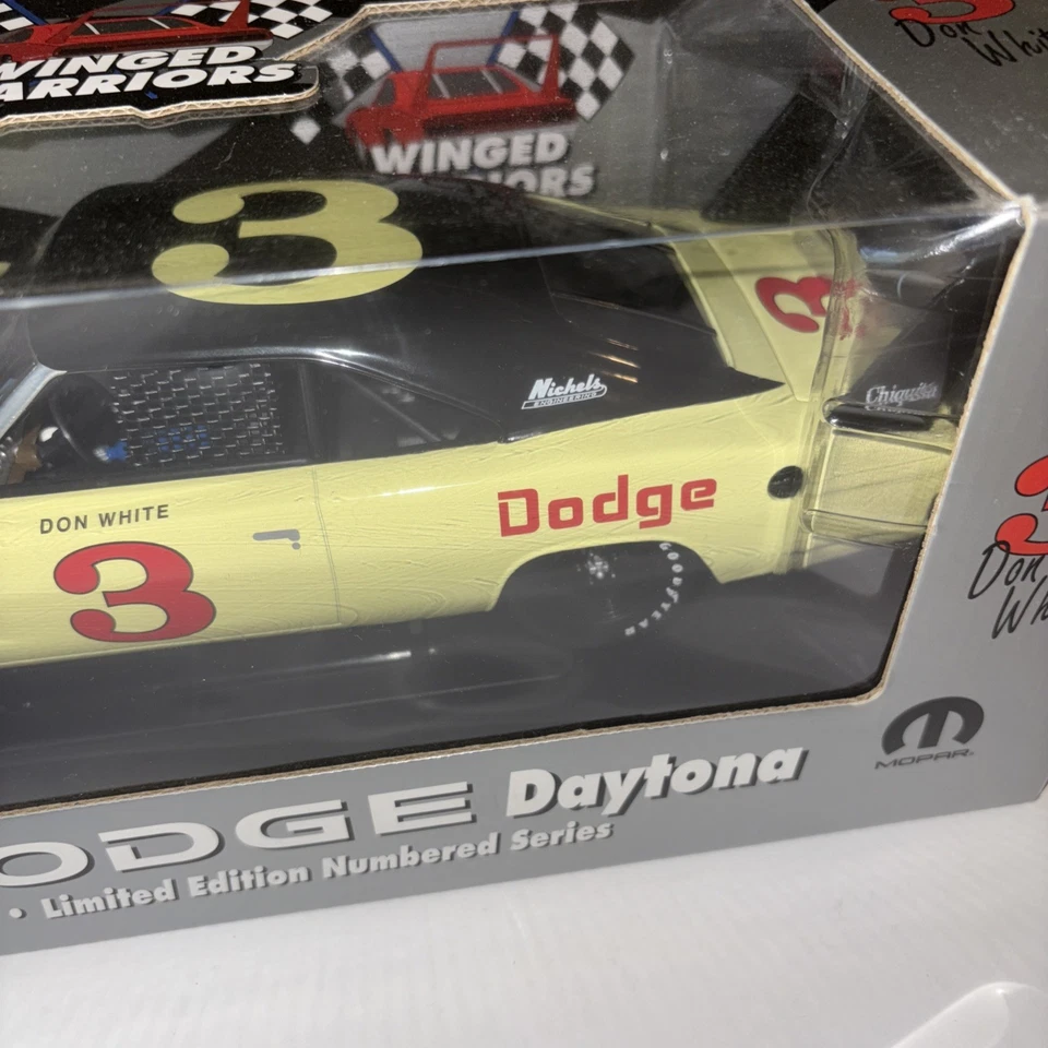 1969 Dodge Daytona 3 Don White Winged Warriors Mopar Diecast 1:18 Car - Yellow - Image 3 of 4