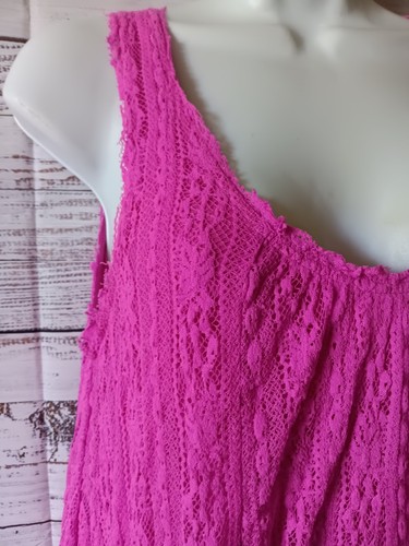 FREE PEOPLE Size S Magenta Pink Lace Stretch Swing Dress - Picture 4 of 5