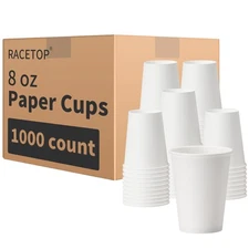 RACETOP 8 oz 1000 Pack Disposable Paper Coffee Cups, Paper Cups 8 oz Disposab...