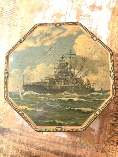 Vintage Loose-Wiles Biscuit Tin - U.S.S. Idaho Destroyer & 8 Other Ships