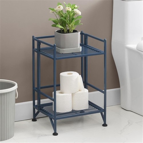 Xtra Storage Two-Tier Folding Metal Shelf in Cobalt Blue Metal Finish - 第 2/8 張圖片