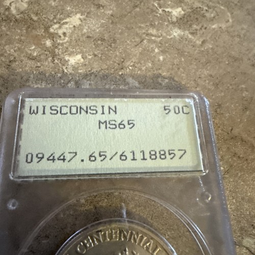 1936 US Silver commemorative 50c Wisconsin, MS65 In Old Rattler Slab - Picture 4 of 7