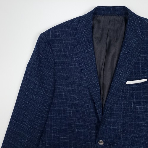 Hugo Boss Sport Coat 40 50 Slim Fit Blazer Jacket Blue Check Hutsons4 Wool Linen - Picture 10 of 21