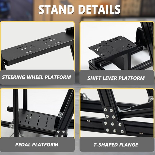 Marada Black Sim Racing Cockpit Stand With Monitor Fit Logitech G29 G920 G923 - Afbeelding 6 van 20
