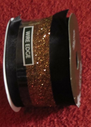 Place and Time Black and Gold Glitter Center Wire Edge Ribbon - Large #HH19 - Picture 3 of 4