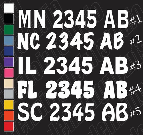 3" TALL CUSTOM BOAT REGISTRATION VINYL DECAL STICKER-1 COLOR - Bild 1 von 2