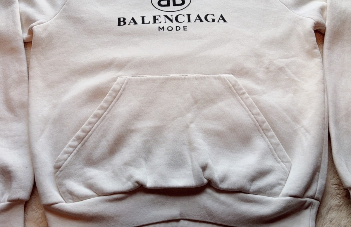 Balenciaga Mode White Hoodie Sweatshirt MILD USED Light