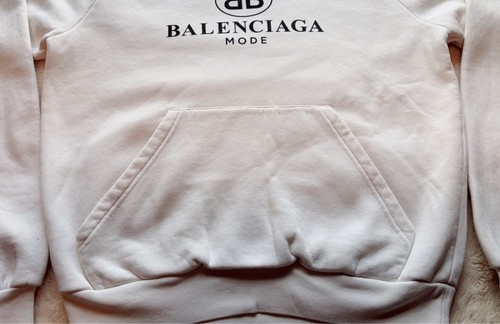 Balenciaga Mode White Hoodie Sweatshirt MILD USED Light Stains BB Logo Unisex - Picture 4 of 12