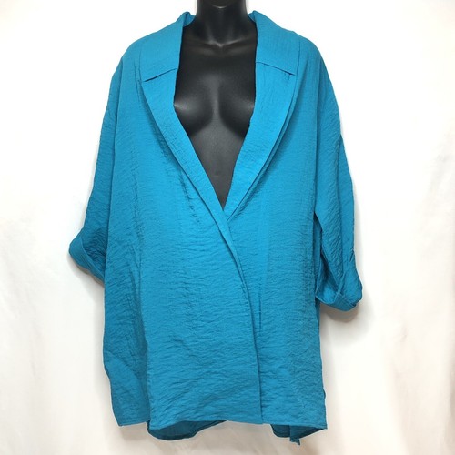 Chaqueta Blazer Soft Surroundings Ligera Gasa Grande Cierre de Palanca Azul Teal - Imagen 1 de 9