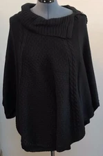 AB Studio L Black Asymmetric Collar Pullover Poncho Sweater