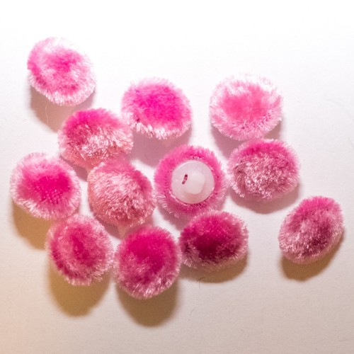 ONE SMALL SILK VELVET BUTTON, PINK, SIZE: 11.5 MM, WHITE BACK, TOP QUALITY - Picture 2 of 4