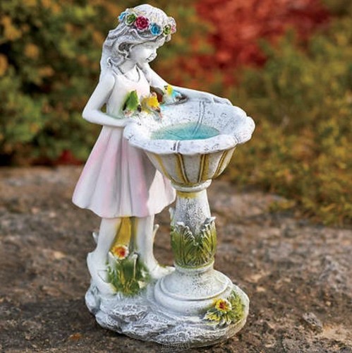Girl at Soar Lighted Water Pump bird Garden Porch Deck Fountain Statuary Statue - Picture 1 of 2