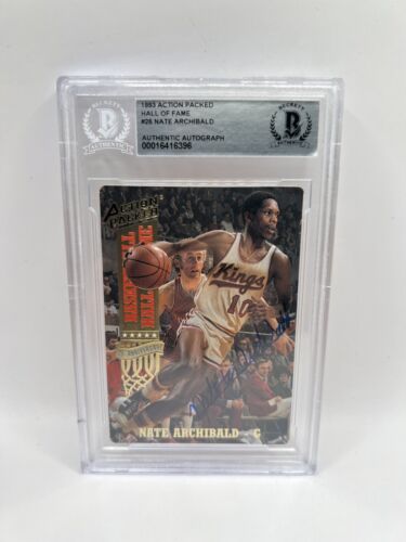 Nate Archibald Signed 1993 Action Packed Hall Of Fame #26 Card Beckett Auto