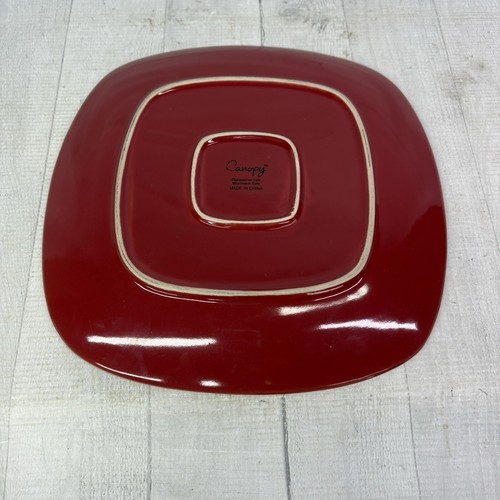 Home Trends CANOPY RED Cranberry Embossed Square Porcelain Dinner Plates Set 4 - Picture 7 of 17