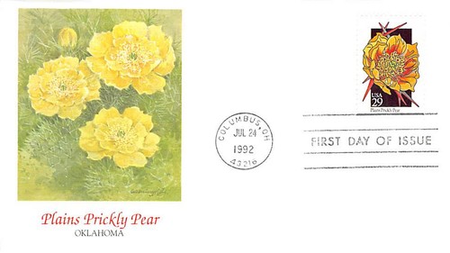 FDOI Wildflowers OKLAHOMA - Plains Prickly Pear, OHIO - Harebell, 1992 - Picture 1 of 4