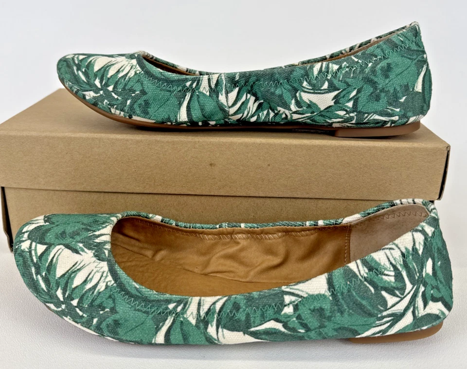 Zapatos planos de ballet de cuero para mujer Lucky Brand Emmie Verdant palmeras verdes talla 9W nuevos en caja Foto 2 de 4