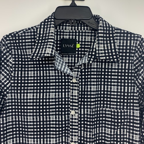 Lysse Top Damen Medium Shiffer Button Down Fensterscheibe kariert schwarz Langarm - Bild 4 von 11