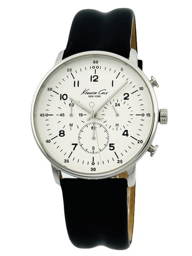 Kenneth Cole Men's KC1568 Iconic Chronograph Multifun Black Leather Strap Watch - Picture 9 of 22