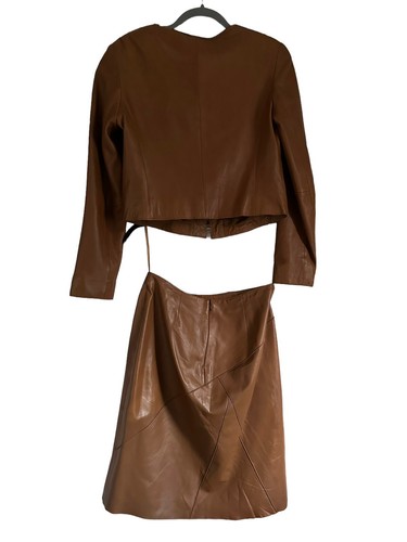 Vintage Vakko Sport Genuine Leather Skirt A-Line SIZE 8 Zip Blazer SIZE L - Picture 2 of 24